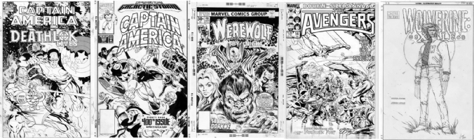 MARVEL Covers: MIKE ZECK Captain America/ Deathlock cover; RICK LEVINS Captain America #400 cover (rogues gallery); HANNIGAN /PALMER Werewolf #40 cover; GAMMILL/KYLE BAKER Avengers Annual #14 cover; LUCAS-Wolverine: Xisle #5 cover